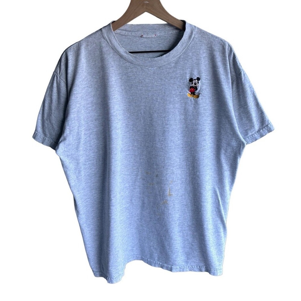 Vintage 90s Disney Mickey Mouse Embroidered Tee Gray Small USA Made